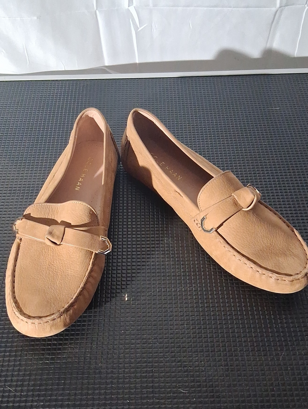 Cole Haan Tan Leather Penny Loafers with Metal Accent